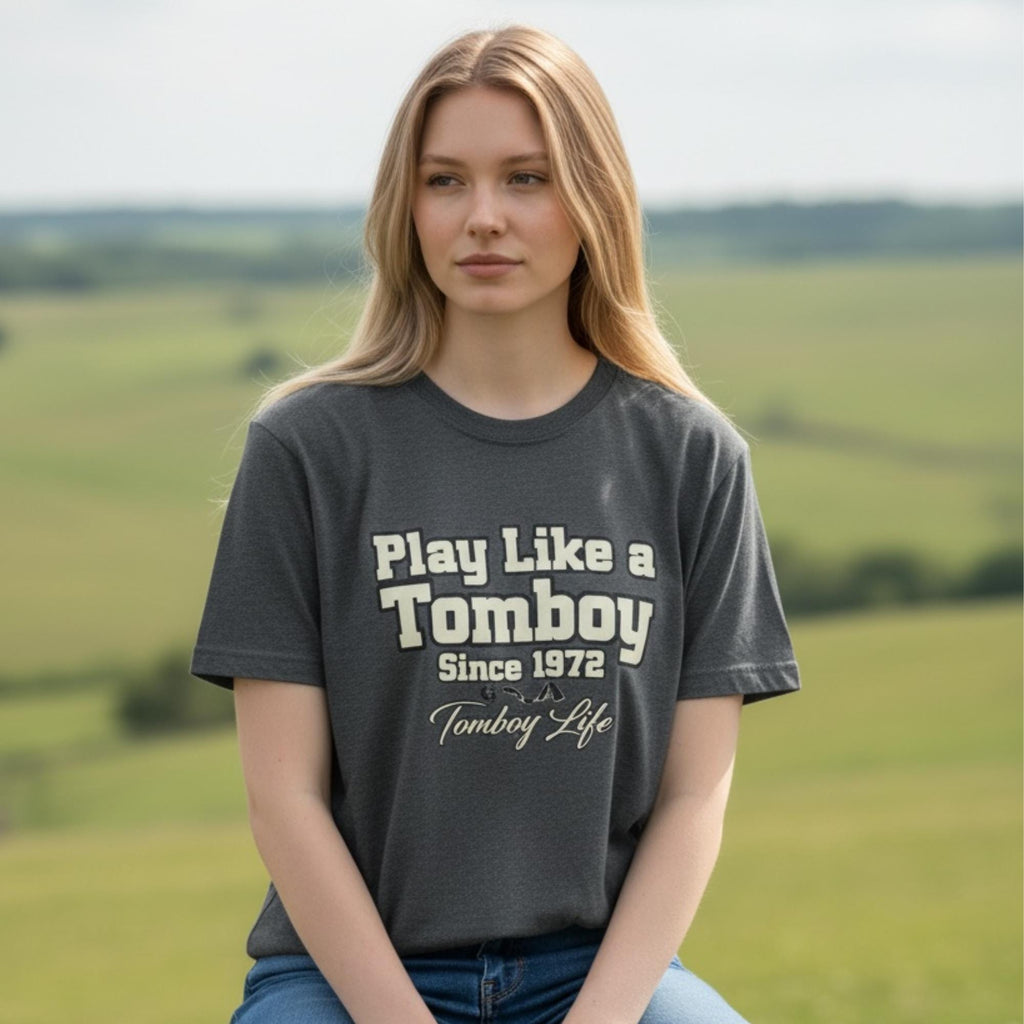 Play Like a Tomboy Since 1972 T-Shirt | Title IX Retro Women's Graphic Tee | Empowered Outdoor Tomboy Shirt