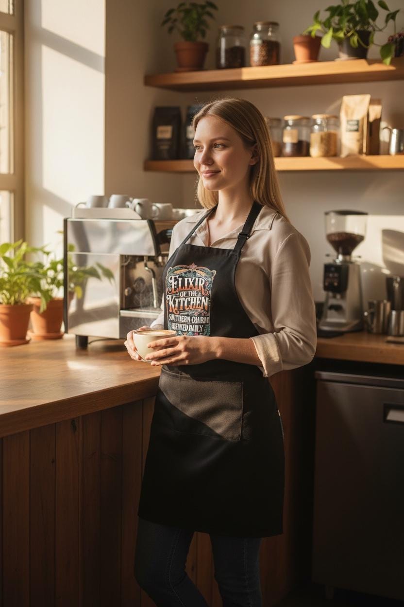 Elixir of the Kitchen Apron - Southern Charm Brewed Daily - Funny Coffee Shop & Home Barista Apron