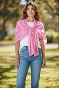 Pink Embroidered Shawl Scarf Women - Delicate Floral Boho Wrap Large Scarf with Carabiner and Eyelet for Multi-Purpose Use