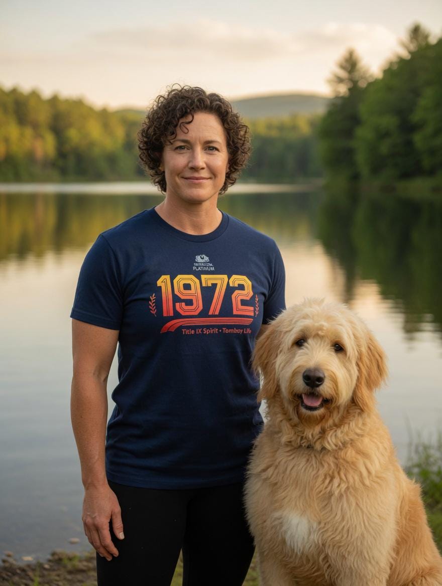 1972 Title IX Spirit T-Shirt | Retro Tomboy Life Graphic Tee | Navy Blue Women’s Shirt for Fishing, Sports & Outdoors
