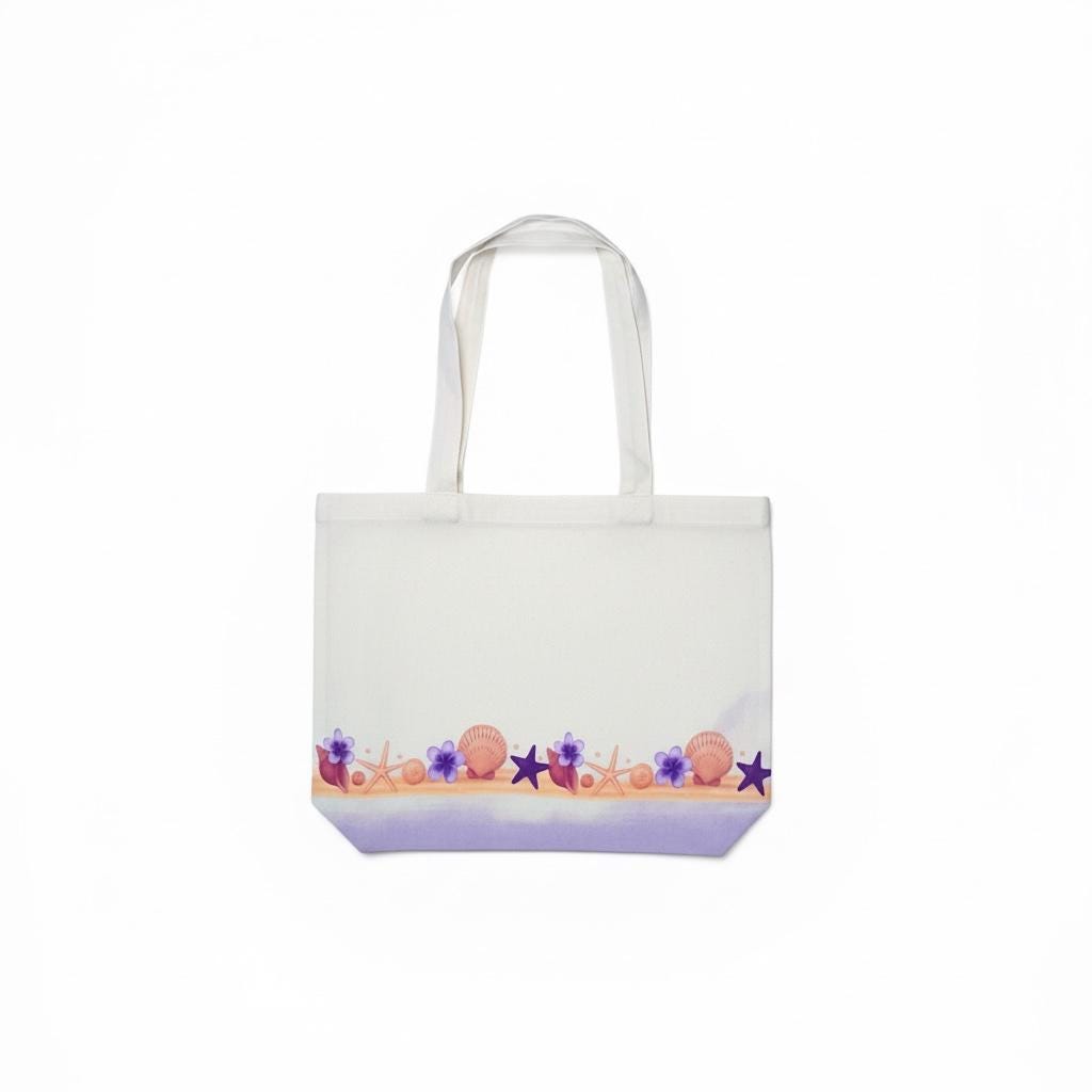 Beach Tote Bag | Hand-Dyed Canvas Seashell Tote | Zippered Summer Beach Bag | Coastal Canvas Tote