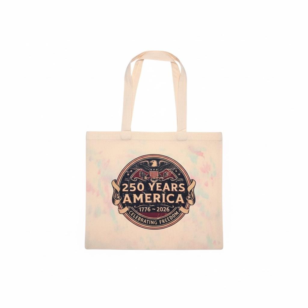 250 Years America Tote Bag | 1776-2026 Patriotic Eagle Tie Dye Canvas Tote | USA 250th Anniversary Semiquincentennial Bag