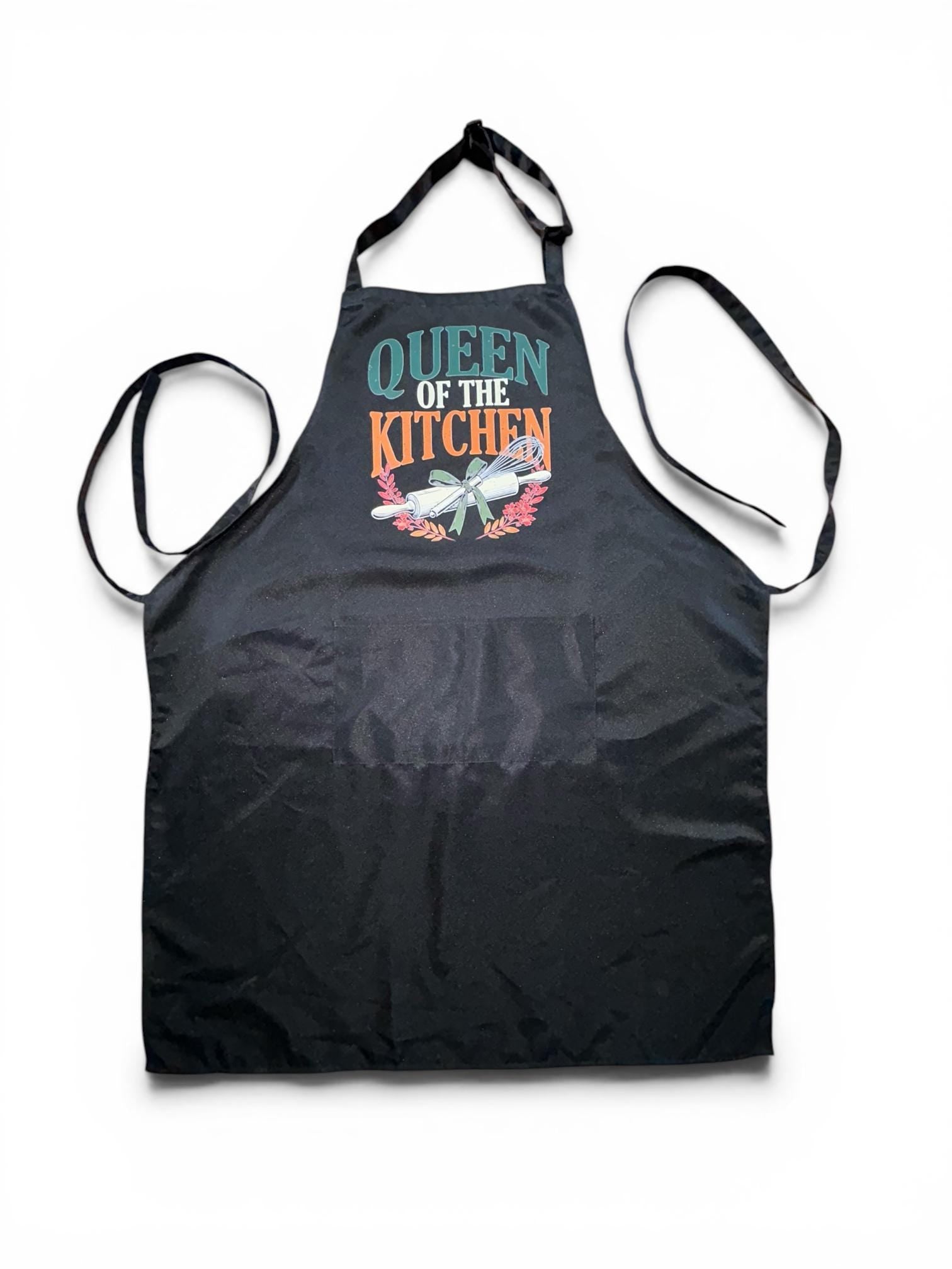 Queen of the Kitchen Apron - Funny Cooking Apron with Rolling Pin Design - Black Chef Gift for Women