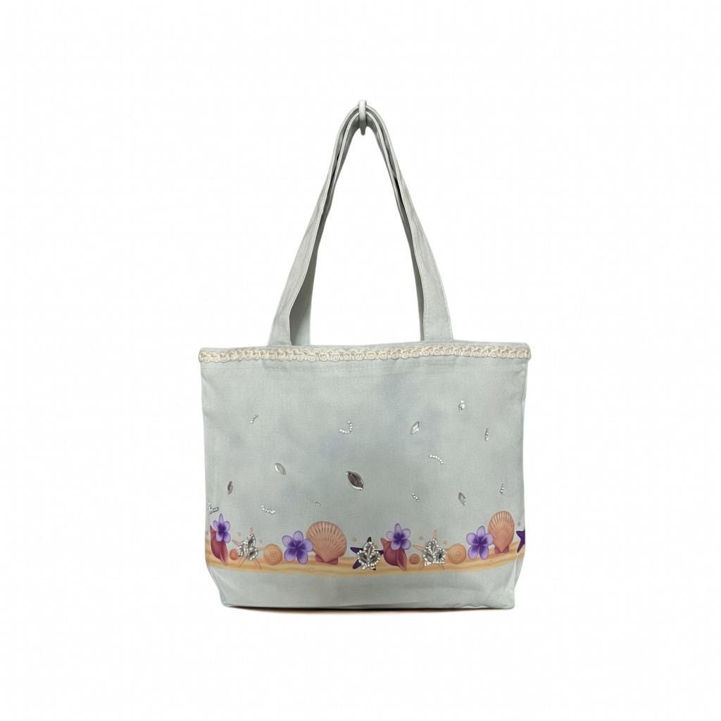 Beach Tote Bag | Hand-Dyed Canvas Seashell Tote with Rhinestone Bling | Zippered Summer Beach Bag | Coastal Canvas Tote