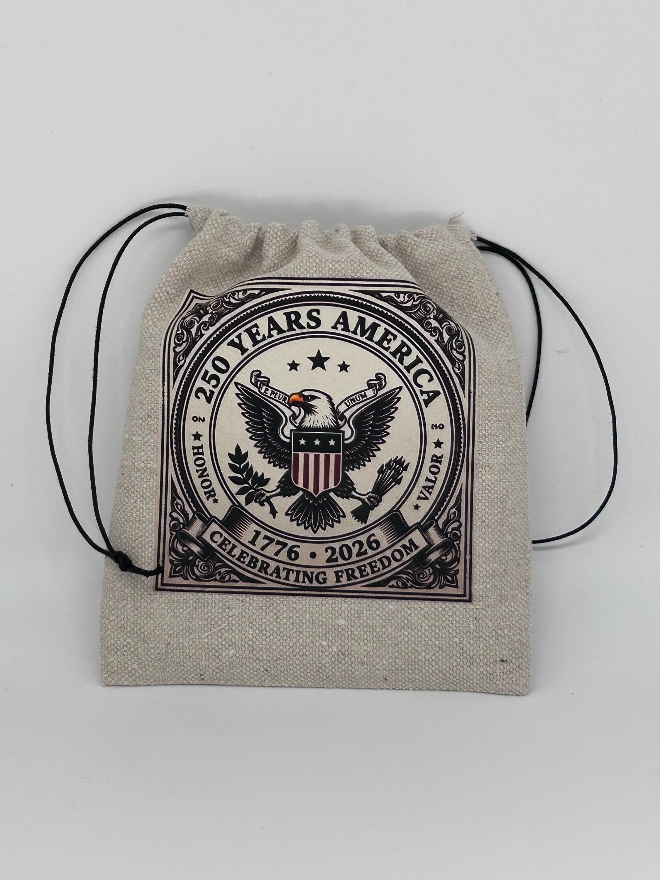 United We Stand 250 Years Strong 1776-2026 Patriotic Eagle Coaster & Canvas Drawstring Pouch Set - American Flag Gift
