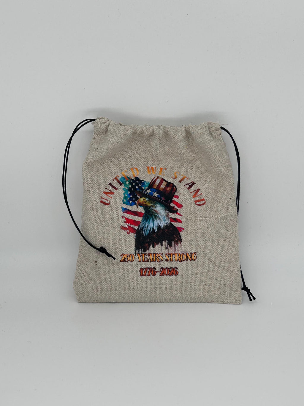 United We Stand 250 Years Strong 1776-2026 Patriotic Bald Eagle Coaster Set of 4 with Canvas Drawstring Pouch - American Flag Gift