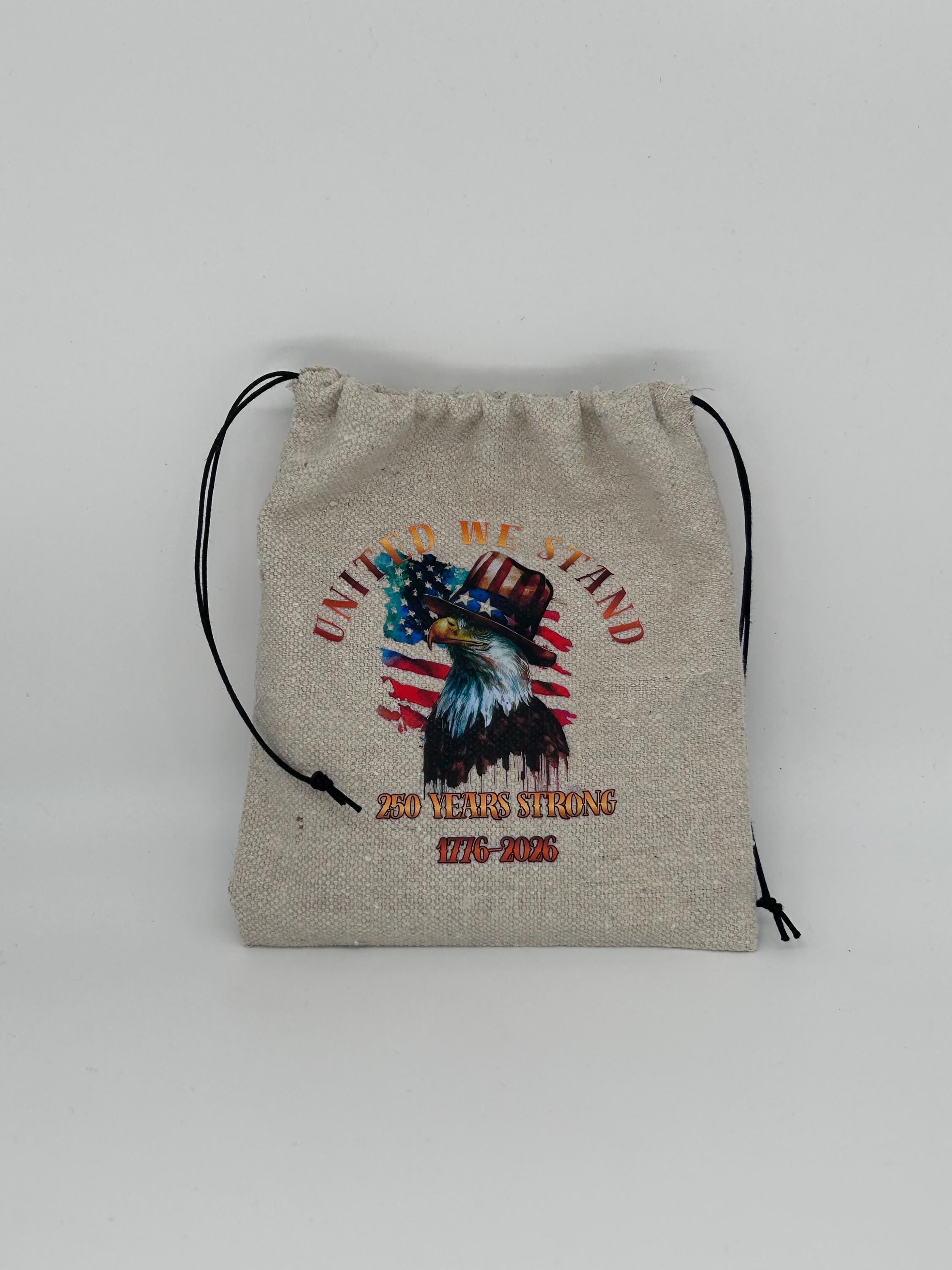 United We Stand 250 Years Strong 1776-2026 Patriotic Bald Eagle Coaster Set of 4 with Canvas Drawstring Pouch - American Flag Gift