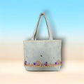 Beach Tote Bag | Hand-Dyed Canvas Seashell Tote with Rhinestone Bling | Zippered Summer Beach Bag | Coastal Canvas Tote
