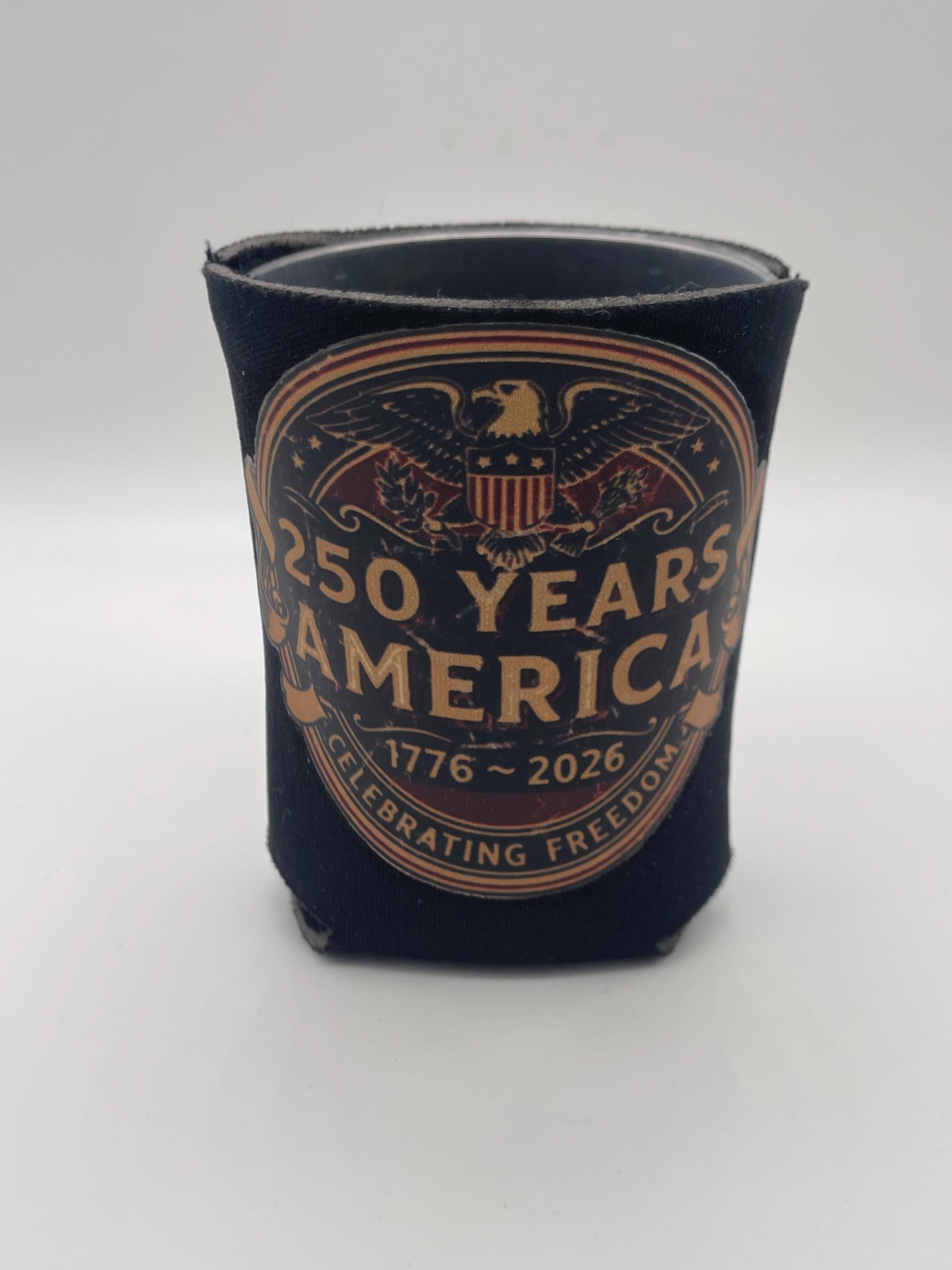250 Years America 1776-2026 Patriotic Neoprene Can Cooler Set of 4 - Eagle Cross & Flag Sunglasses Designs - 4th of July Gift”