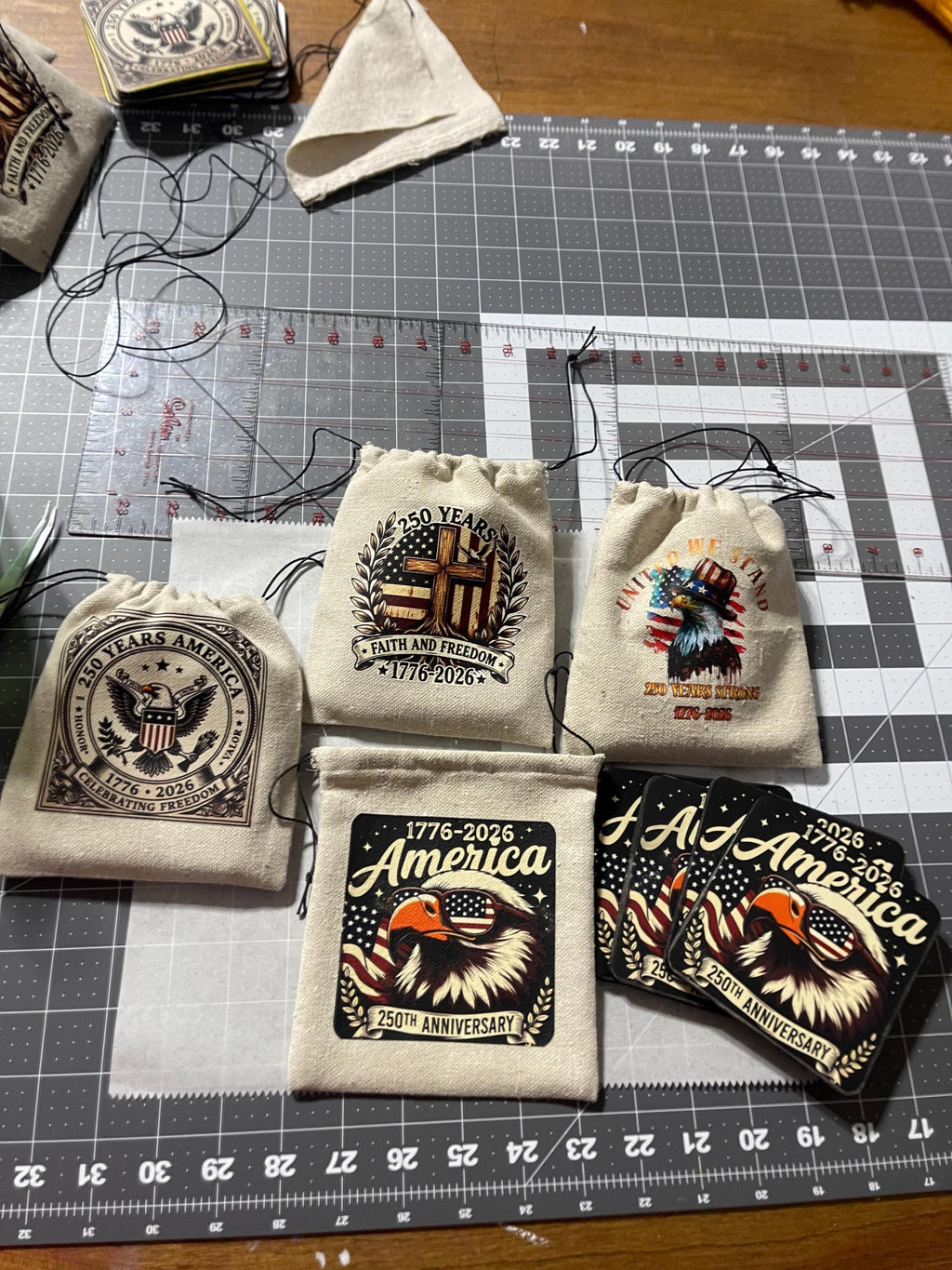 USA 250 Coasters | 1776-2026 Patriotic Eagle Coasters Set of 4 with Canvas Bag | 250th Anniversary Gift