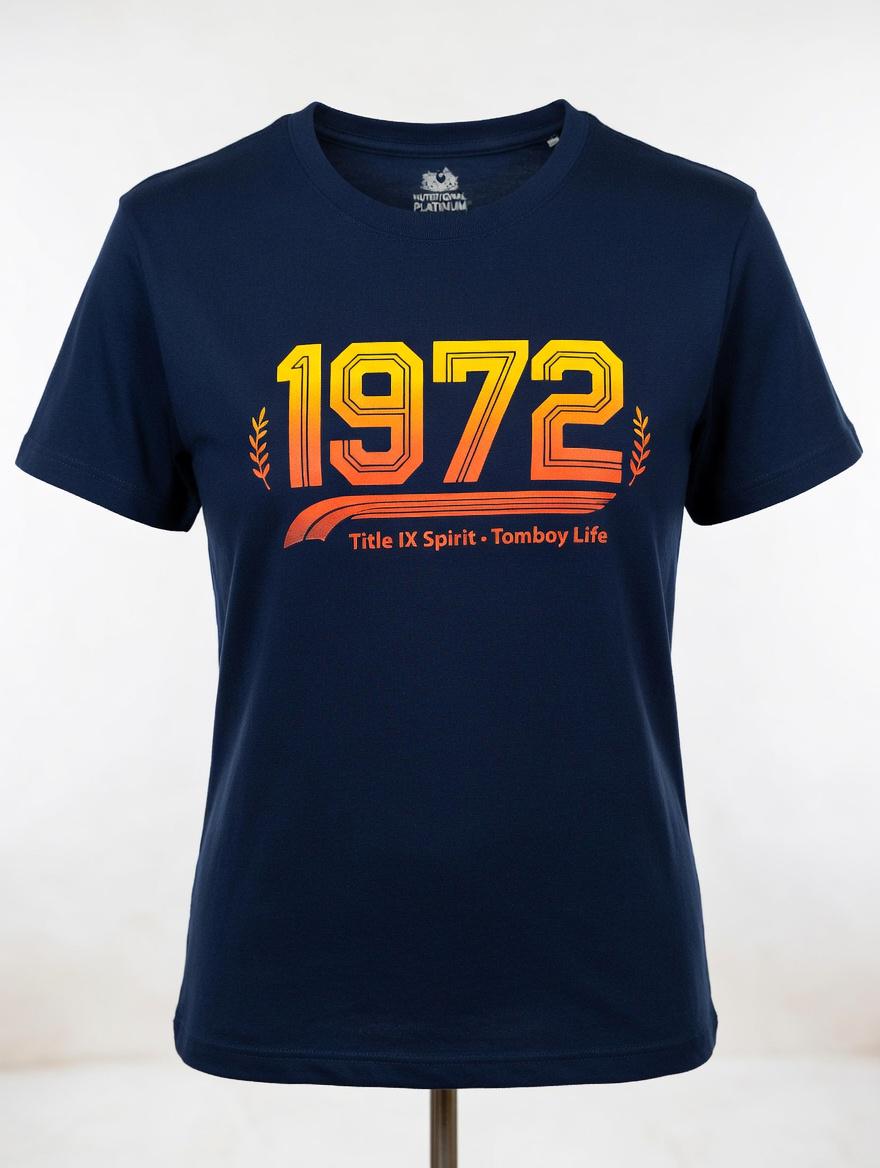 1972 Title IX Spirit T-Shirt | Retro Tomboy Life Graphic Tee | Navy Blue Women’s Shirt for Fishing, Sports & Outdoors