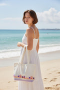 Beach Tote Bag | Hand-Dyed Canvas Seashell Tote | Zippered Summer Beach Bag | Coastal Canvas Tote