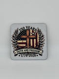 Years Faith and Freedom 1776-2026 Patriotic Christian Cross Coaster & Canvas Drawstring Pouch Set - American Flag Gift