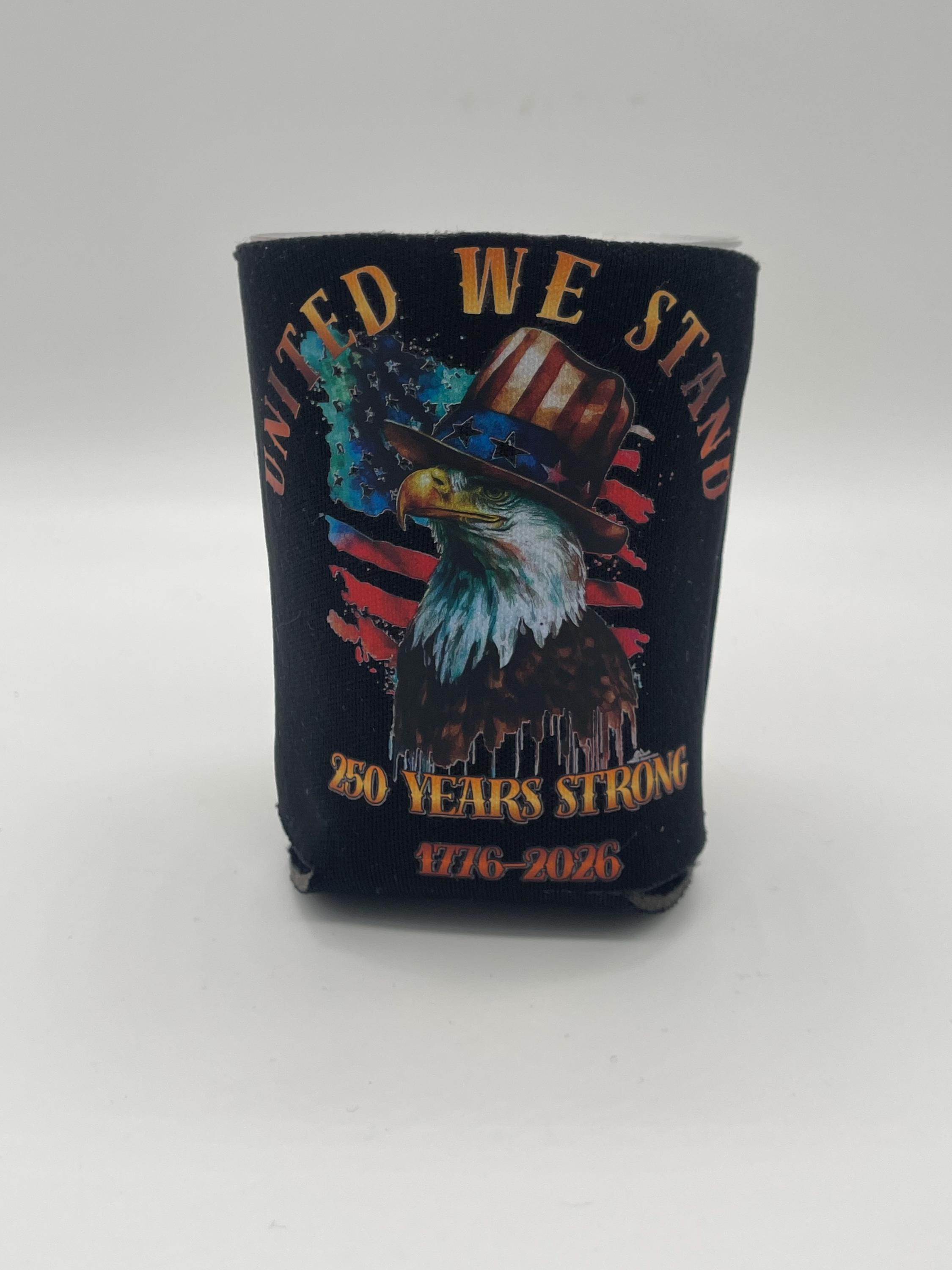 250 Years America 1776-2026 Patriotic Neoprene Can Cooler Set of 4 - Eagle Cross & Flag Sunglasses Designs - 4th of July Gift”